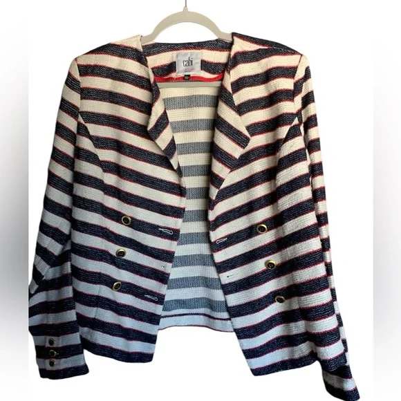 Cabi women’s blazer jacket unlined red cream blue size 8 nautical coastal office - Picture 4 of 17